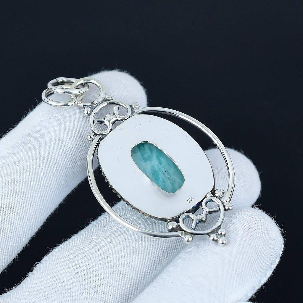 Unique Amazonite Gemstone Pendant, 925 Sterling Silver Jewelry, Handmade Jewelry, Boho Jewelry, Antique Pendant For Anniversary Gifts