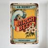 Vintage J.B. Dickey's Birch Beer Metal Sign - Weathered Aged Style with Blue Frame, Pink Flowers, Newton Kansas Details for Bar