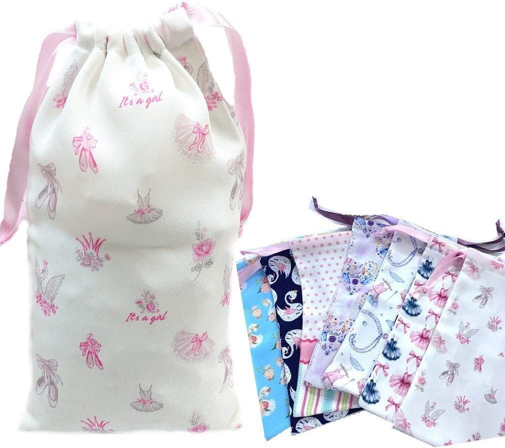 

Ballet Drawstring Set of 2 Gift Wrapped Ballet Shoes and Accessory Case x Bags, Designs, [Mihorobe] (Swan-A dotpink)