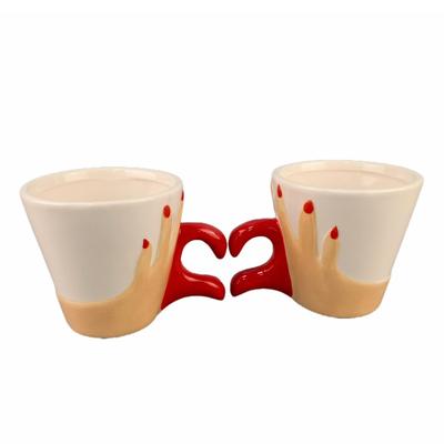 Chinese Valentine's Day Cute Heart-shaped Coffee Pair Red Love Handle Ceramic Couple Novelty Water Cup Mug