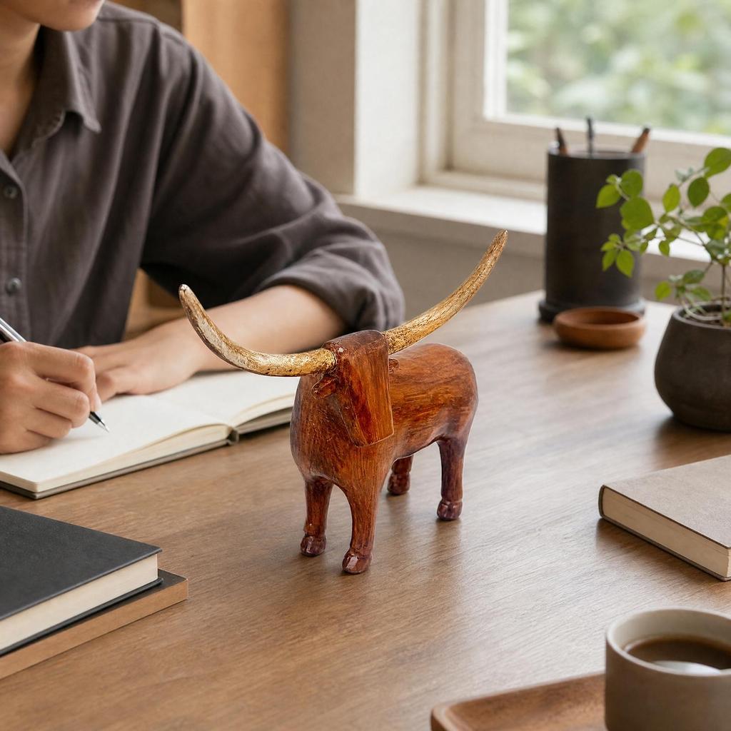Longhorn Bull Sculpture Tabletop Accent Resin Figurine Compact for Office