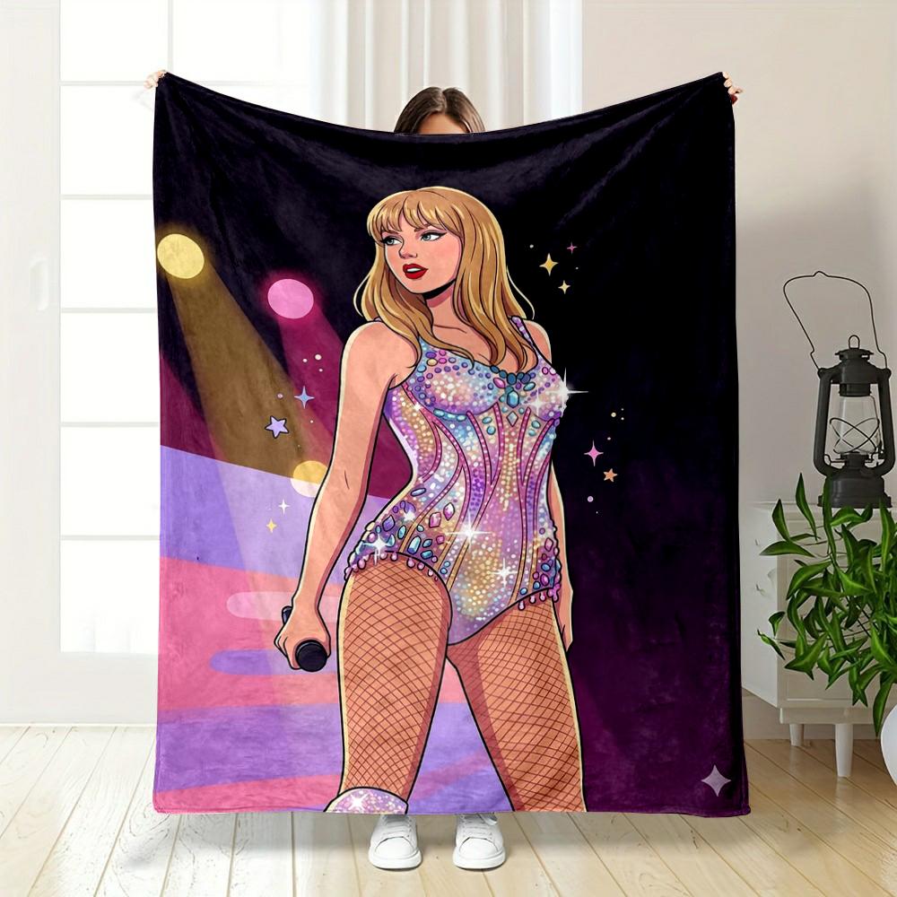 Pop Singer in Glitter Bodysuit Art Design Flannel blanket for bedroom, living room, sofa, and nap sofas