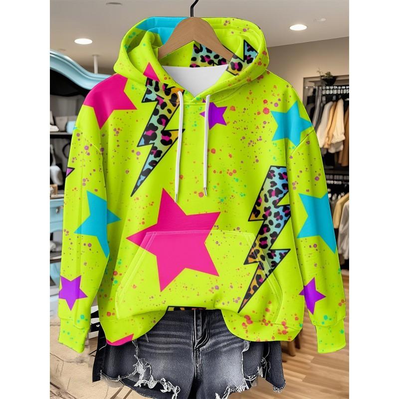 Womens Oversized Hooded Long Sleeve Sweatshirt With Floral Plaid Print Comfortable Breathable Casual Top