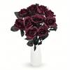 Artificial Silk Roses Bouquet with Long Stem, for Home Wedding Party Decor, Halloween Gothic Dark Arrangements, Outdoor Photo Props