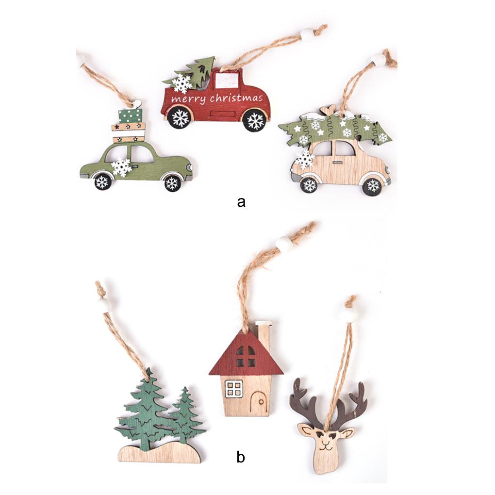 3 Pieces Christmas Tree Ornaments Home Holiday Pendants Indoor Outdoor Wood DIY Xmas Pendant Festival Adornment Accessory