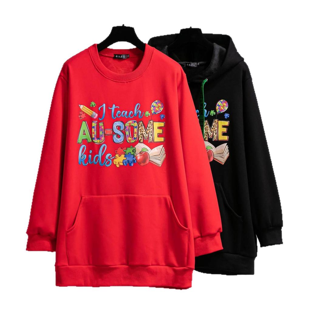 Plus Size Women's Hooded Sweatshirt - Autumn/Winter, Loose Fit, Long Sleeve, Trendy Letter Design, No-Pile American Style.