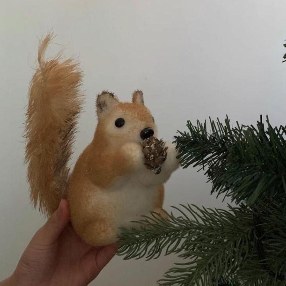 Simulation Christmas Tree Squirrel Pendant Flocking Squirrel Hanging Ornament Gift