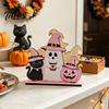 Macaron Color Halloween Decor Wooden Napkin Holder, Cute Pastel Pumpkin Ghost Black Cat Tabletop Tissue Dispenser, BOO Letter Organizer Waterproof