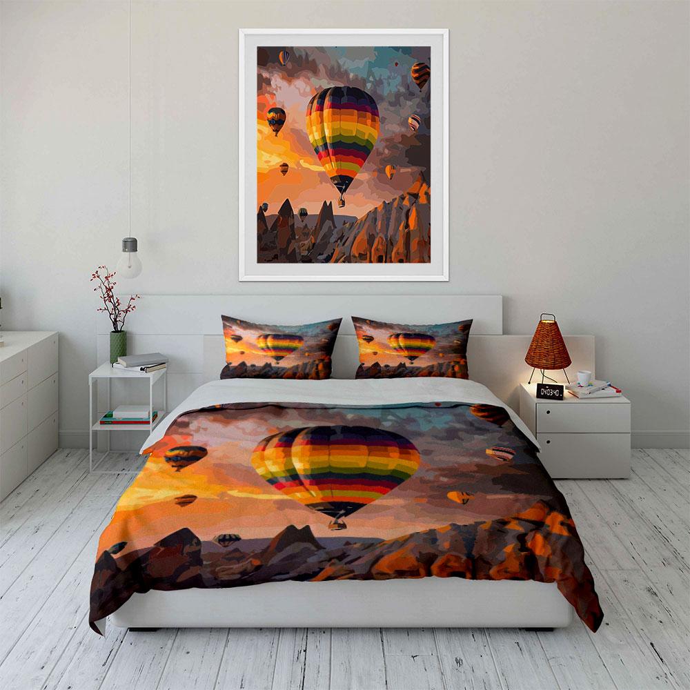 "Colorful Hot Air Balloon Adventure"  kid's and adults' bedroom decor, Exquisite three-piece bedding set gift