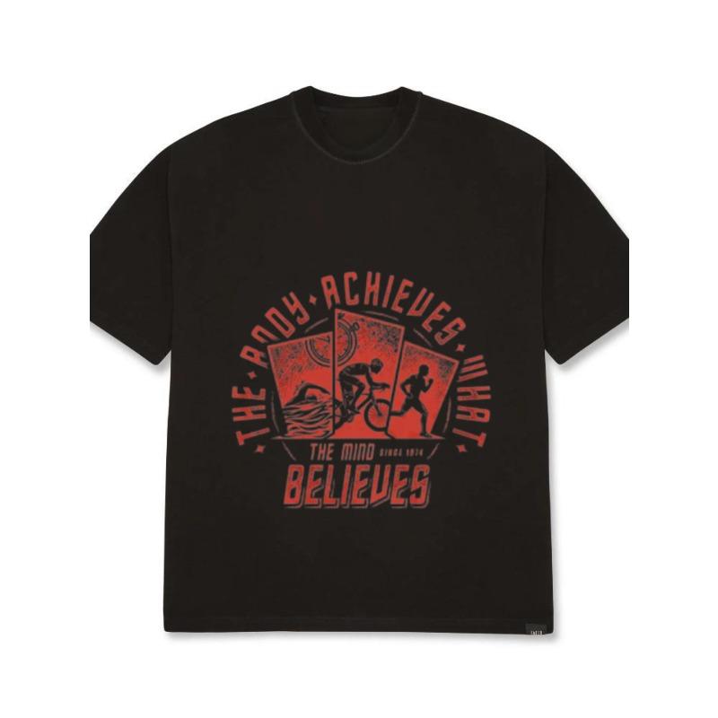 

Men s Black T-Shirt The Body Achieves What The Mind Believes Motivational Graphic Print Casual Streetwear Fashion Top for Everyday Wear XXXXL чёрный