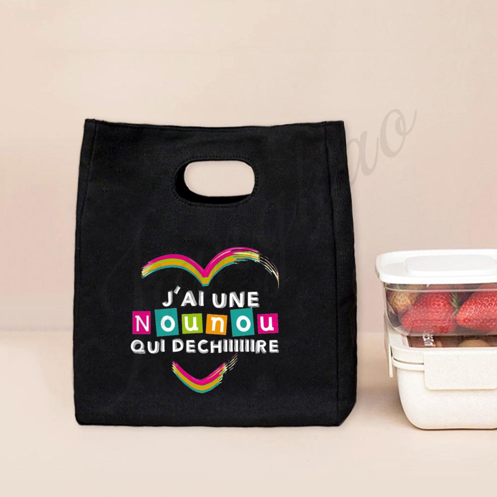 Beste Nanny der Welt Aufdruck Lunchtasche Tragbar Isoliert Canvas Kühltasche Bento Tasche Thermisch Lebensmittelaufbewahrungstaschen Geschenk für Nounou