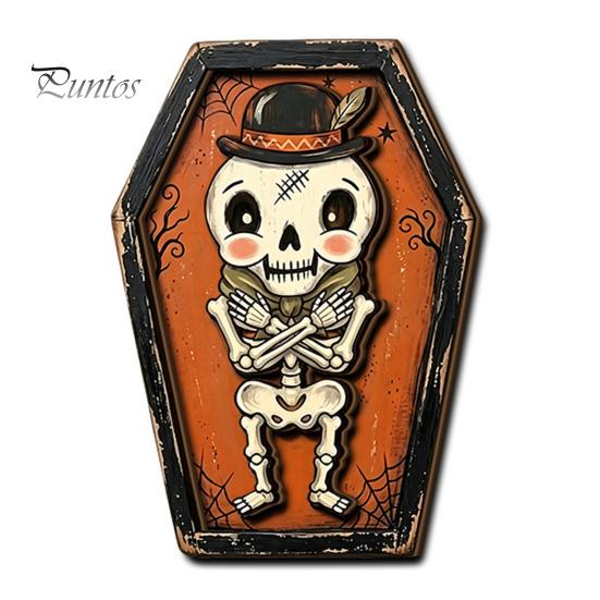 Fall Farmhouse Tabletop Centerpiece Vintage Halloween Wooden Decor, Cat Mummy Skeleton Figurines, Decorative Signs for Fireplace Shelf Mantel