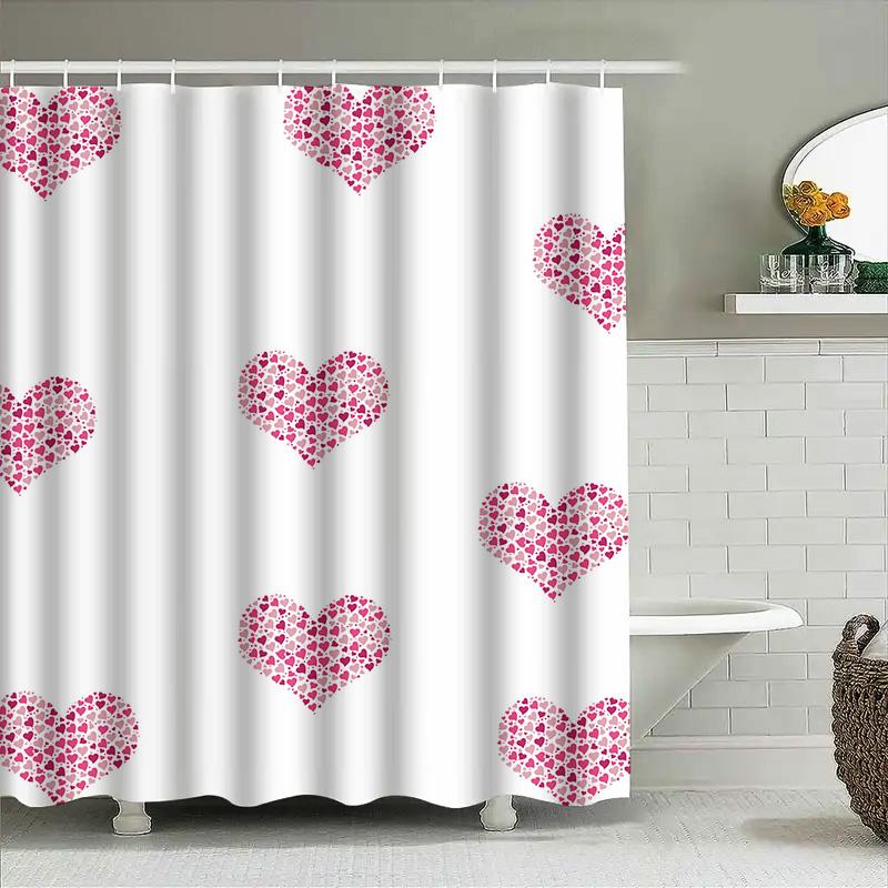 Valentine'S Day Shower Curtain With Pink Hearts Pattern Waterproof Bathroom Decor For Women Girls Gift Ideas (White)