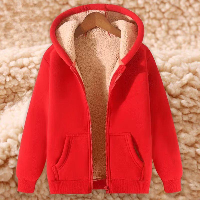 Cozy Fleece-Lined Lamb Wool Hooded Jacket – Warm, Loose, Casual Sportswear for Autumn & Winter