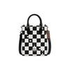 Coach N/S 14 Checkered Print Faux Leather Tote Bag Shopping Handbag Mini Women Tote Silver-Hardware Black Chalk CR180-SVA16
