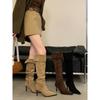 Wear More Boots with High Thin Heels and Pointed Toes Piled Up Over the Knee Boots for Women's Spring and Autumn Models with Side Zippers
