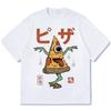 Japanische Pizza Yokai Monster Aufdruck Baumwolle Lässig Herren T-Shirt Sommerurlaub Kurzarm Rundhals Kleidung
