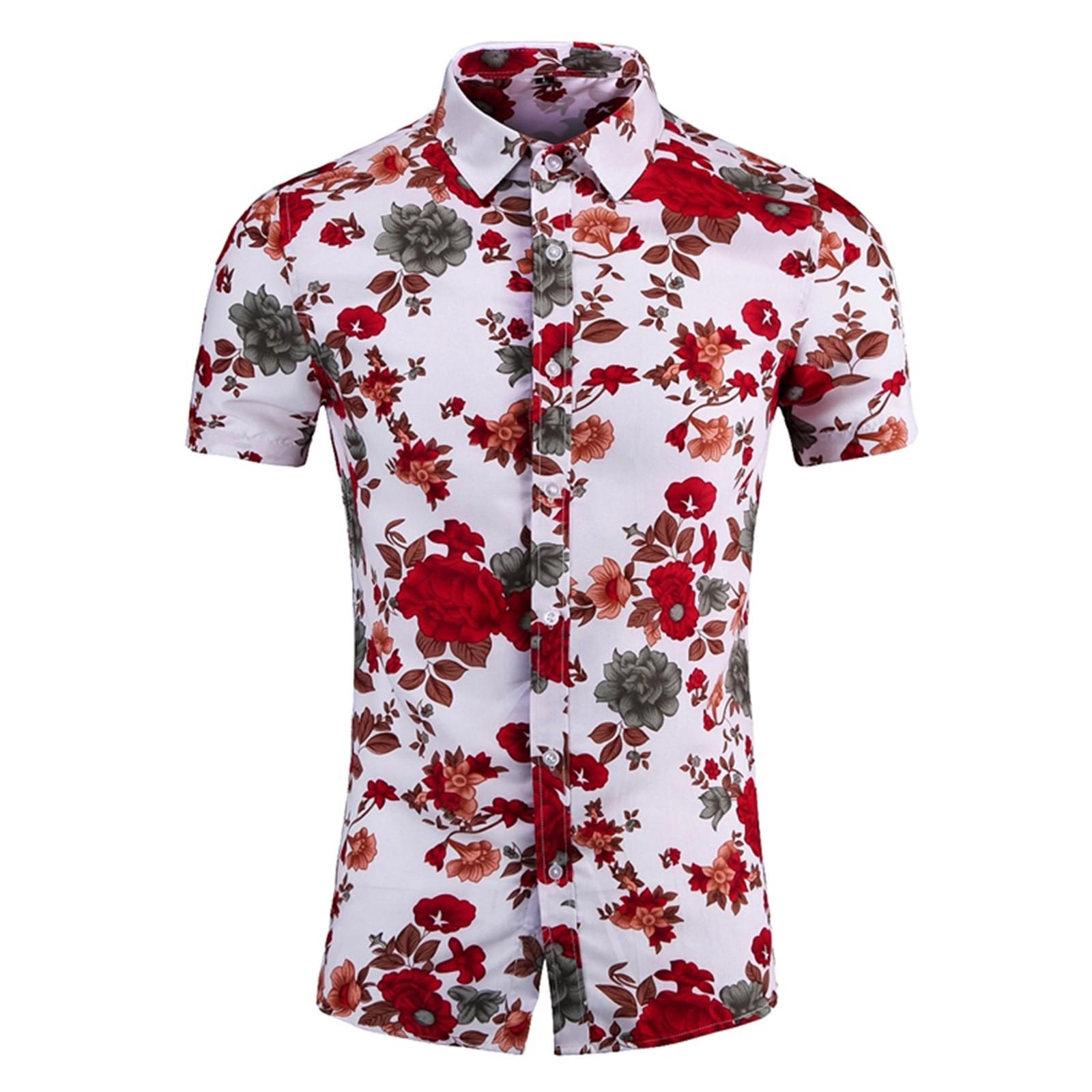 

Новая летняя мужская облегающая рубашка с принтом, большая модная повседневная мужская рубашка с коротким рукавом M белый