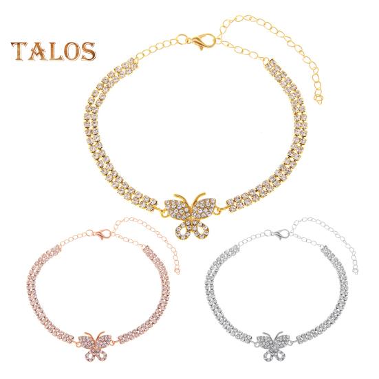 Women Anklet Double-layered Shiny Rhinestone Adjustable Length Butterfly Ankle Decoration Jewelry Party Beach Daily Ankle Chain Anniversary Birthday