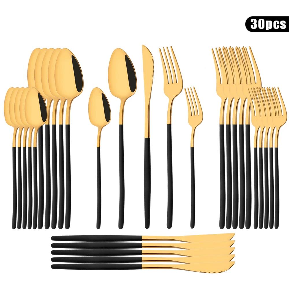 Sada 30 ks nádobí Příbory z nerezové oceli Nůž Dezert Vidlička Lžíce Nádobí Bílé zlato Příbory Kuchyňské stříbro