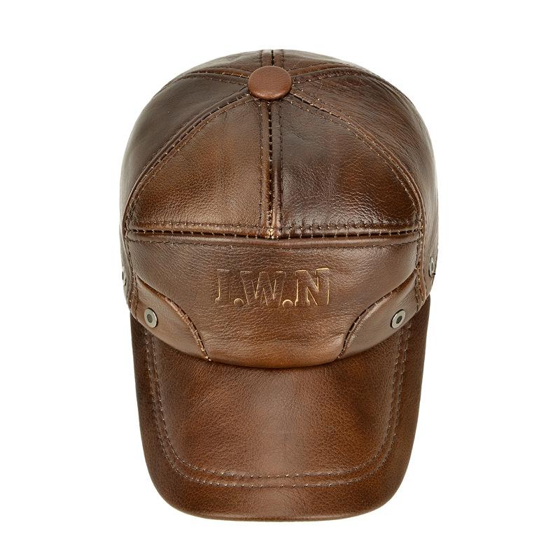 Real Leather Winter Baseball Cap Genuine Leather  for Men Adjustable Outdoor Keep Warm Snapback Earflaps Hat
