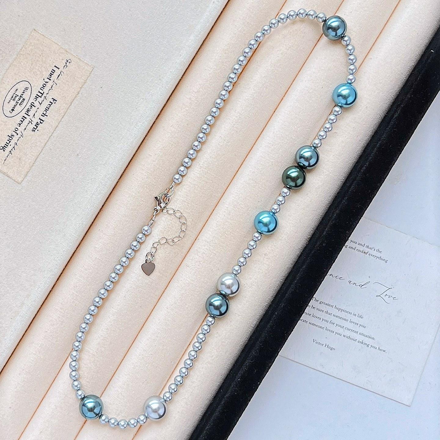 High-Quality High-Gloss Mixed-Color Blue-Gray Shijia Pearl Gypsy Collarbone Chain Necklace For Women