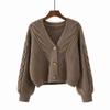 V-neck Twist Sweater Women's Loose Short Autumn and Winter Japanese Style Lazy Cardigan Top for Small People