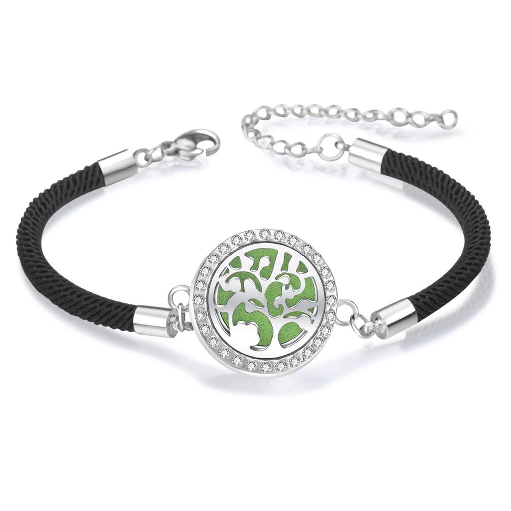 Diamond Inlaid Aroma Diffuser Bracelet: Adjustable Black Rope Wristband for Women