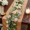 Konstgjord Eukalyptusblomstergirlang med Vita och Blå Rosor, Falsk Rosblomma Grönska Girlang Blomsterlianer för Bröllop