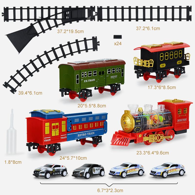 

Children S Electric Sound And Light Steam Transparent 7-Color Wheel Track Train Diy Assembly Track Ejection Car Toy