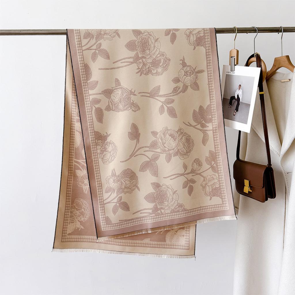 Autumn And Winter Retro Style Warm Scarf Shawl Classic Landscape Letter Printing Decorative Scarf Imitation Cashmere Large Shawl