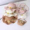 Small Daisy Children Beach Straw Hat Wide Brim Fisherman Hat Outdoor Straw Bag Cap Set  Summer
