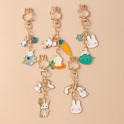 Cute Enamel Bunny Rabbit Keychain Cartoon Animal Key Ring Pendants for Women Girls Handbag Decor DIY Jewelry Gift