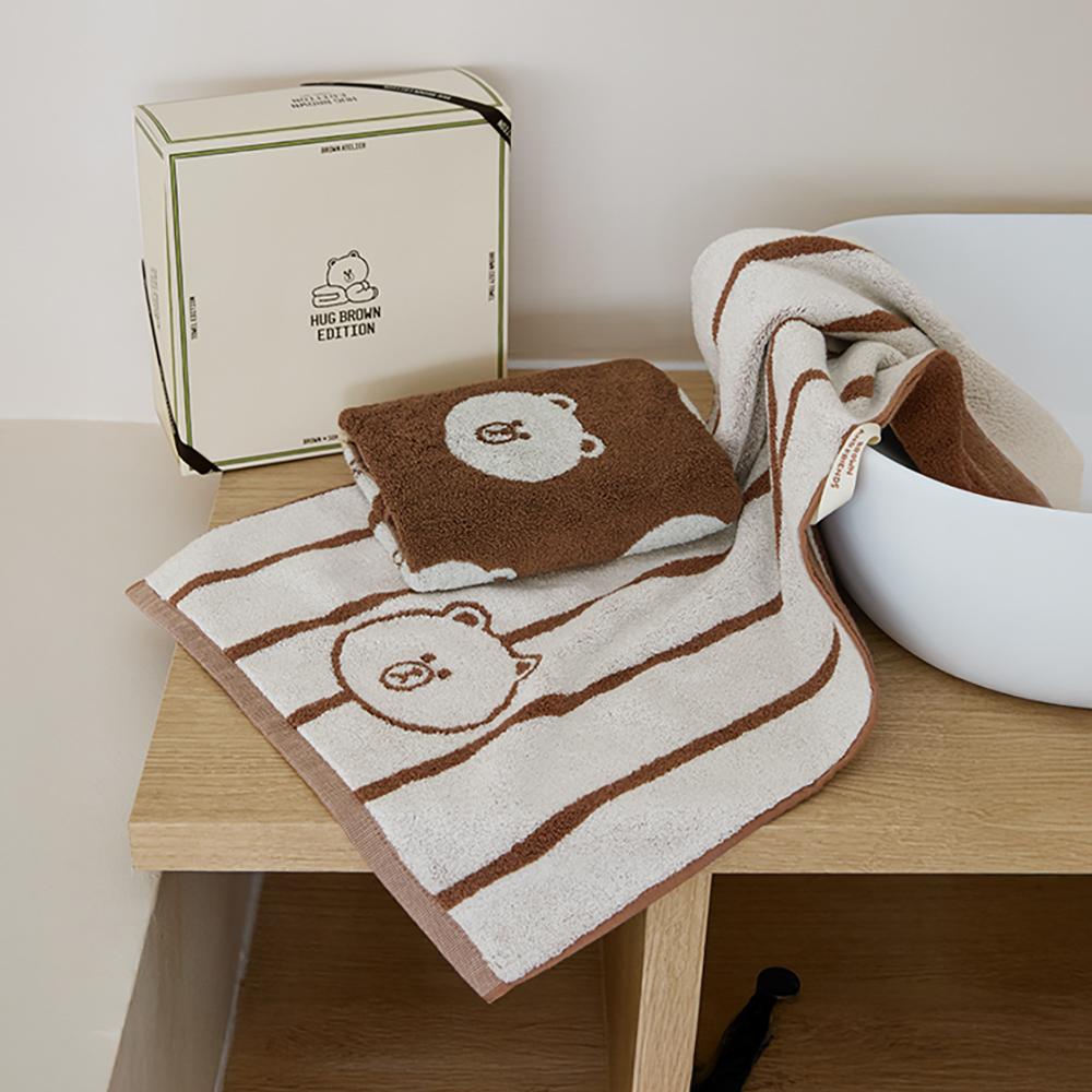 LINE FRIENDS x Songwol Brown Basic Towel 2-Piece Set (Brown, Ivory)
