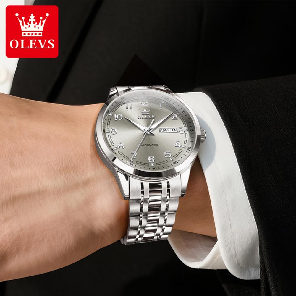 OLEVS Men's Watches Casual Business Fine Steel Top Brand Original Automatic Mechanical Watch for Man Waterproof Luminous Date