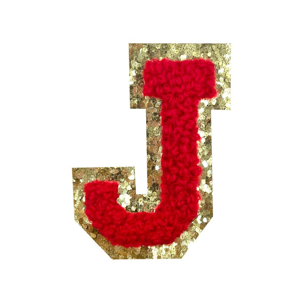 Red A-Z Chenille Embroidery Letter Patches, 5cm Self-Adhesive for DIY Clothing.