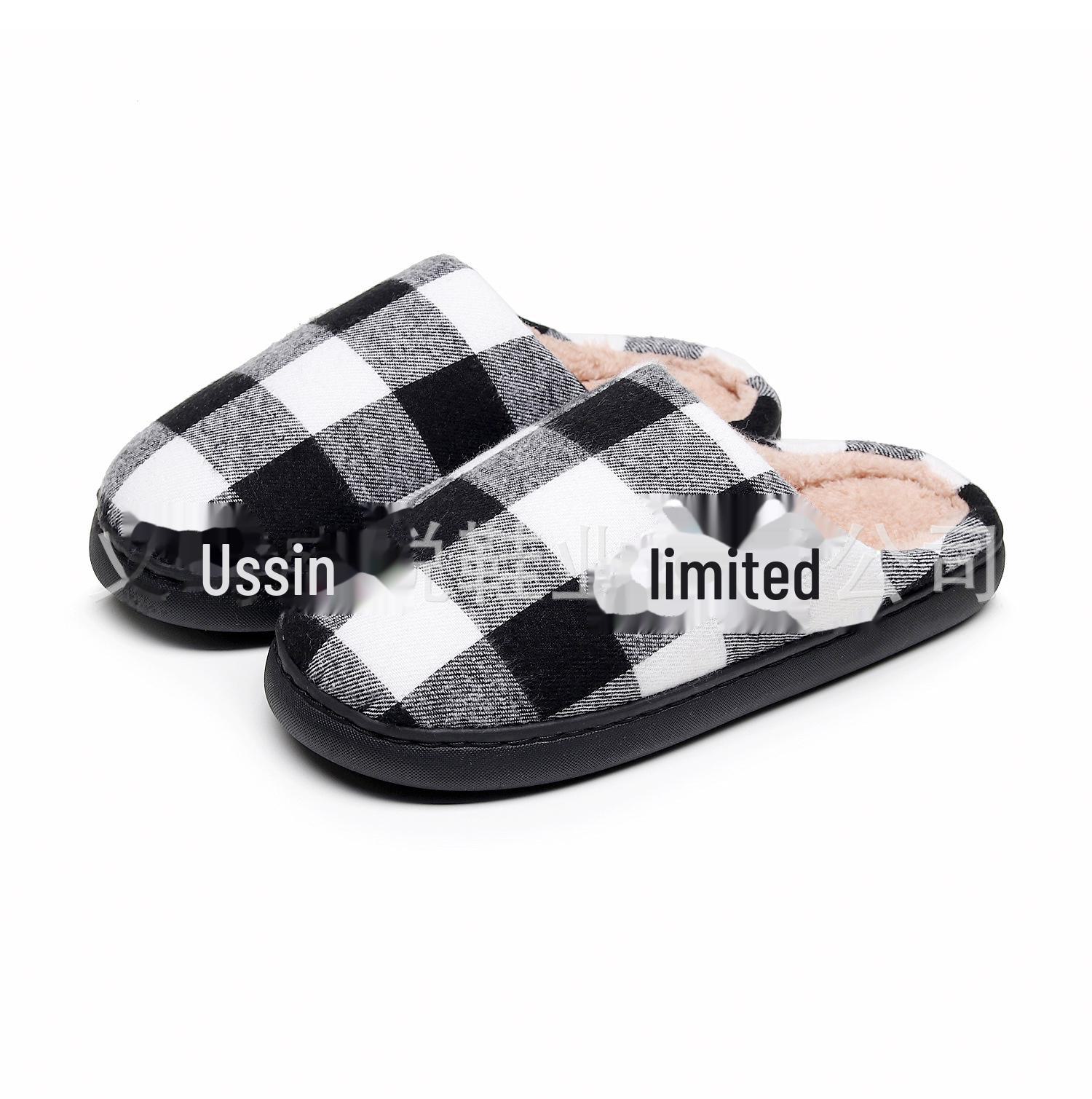 

Унисекс однотонные клетчатые хлопковые тапочки - уютное тепло для пар в помещении 44/45