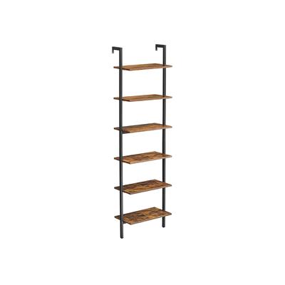 Scaffale a Scala, Libreria a 6 Piani, Mensola da Parete per Soggiorno, Ufficio, Cucina, Camera da Letto, 60 x 30 x 204,8 cm, Industriale, Marrone Rustico e Nero