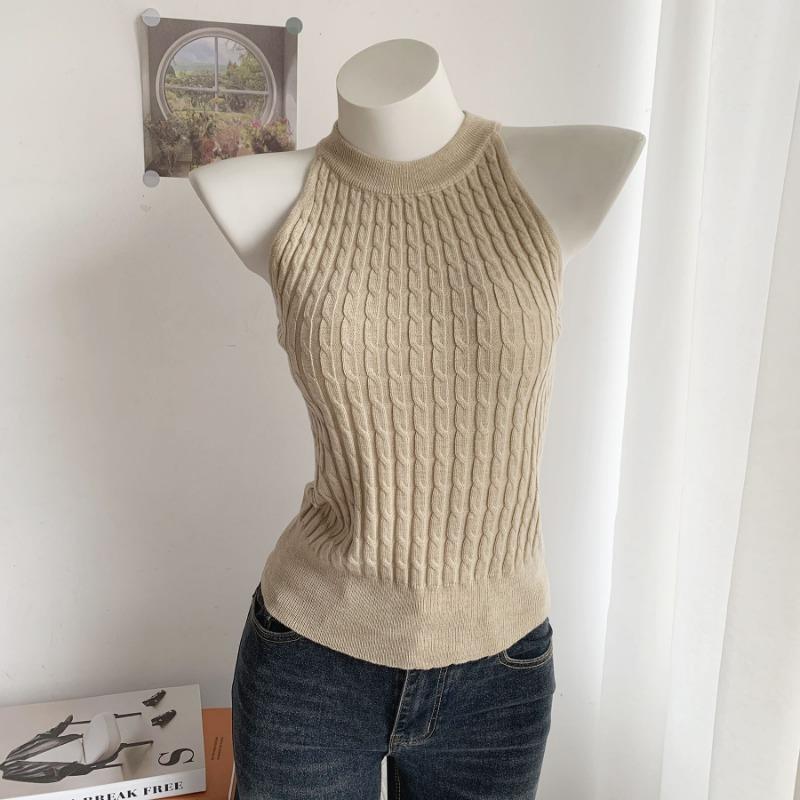 Women s Summer Cable Knit Halter Top Sleeveless Slim Fit Tank Top OneSize