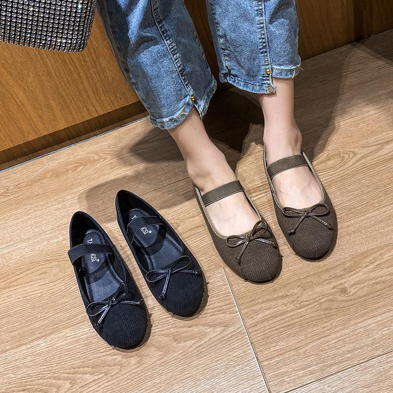 666-8 Large Size Shoes 41-43 Bow Elastic Band Mary Jane Flat Ballet Shoes Women's Single Shoes