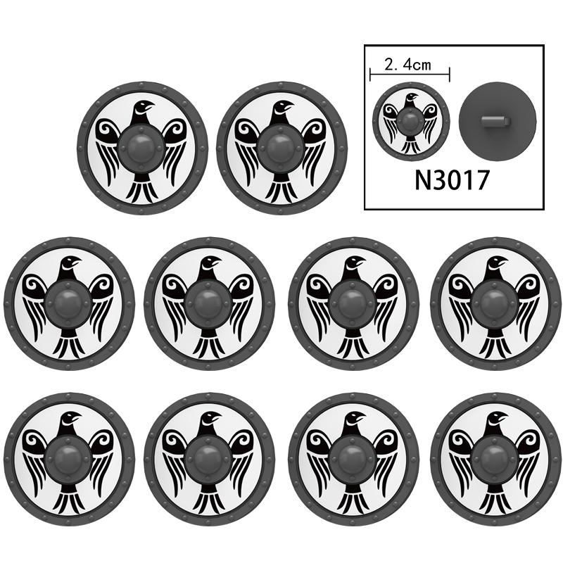 MOC Medieval Military Castle Weapon Roman Knight Helmet Shield Accessories Building Blocks Green Dragon Lion Crusader Bricks Toy