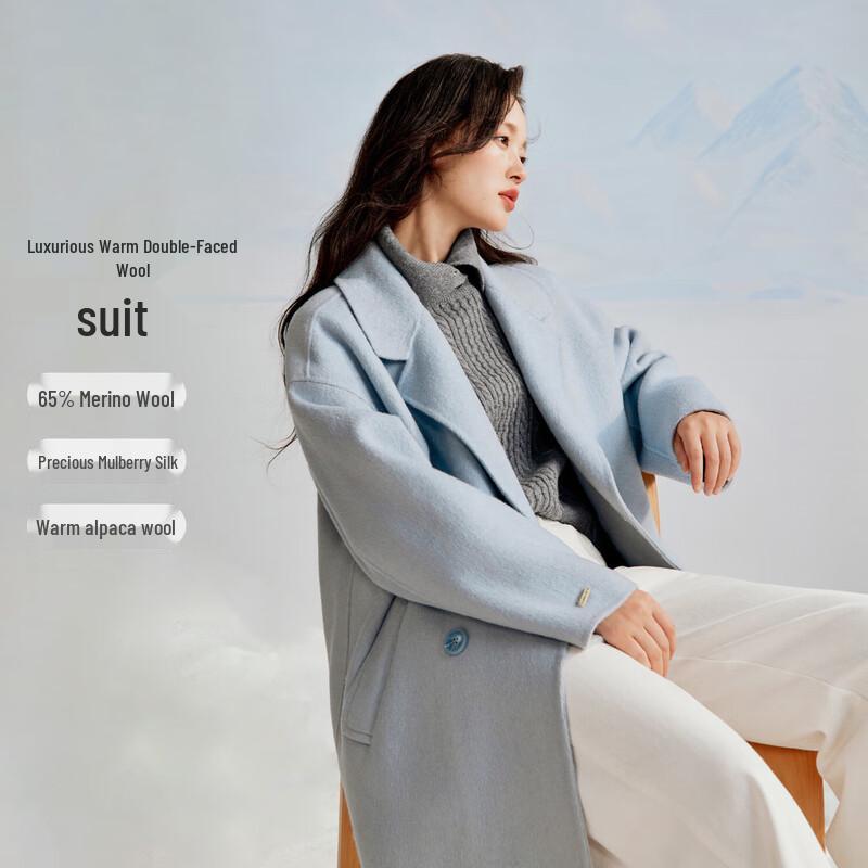 INMAN Women's Alpaca Silk Double-Faced Wool Blend Mid-Length Coat