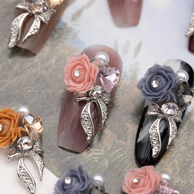3Pcs Diy Nail Art Decoration 3D Bow-Tied Camellia Nail Art Charm Rose  Nail Drill For Valentine'S Day Manicure Design