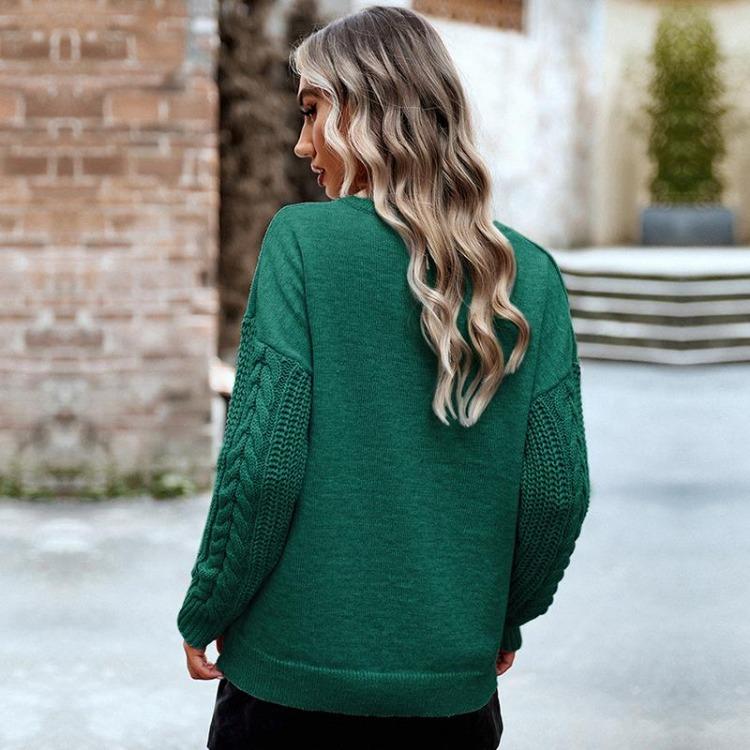 Loose Knitted Sweater Women Long Sleeve O Neck Autumn Winter Solid Color Tops