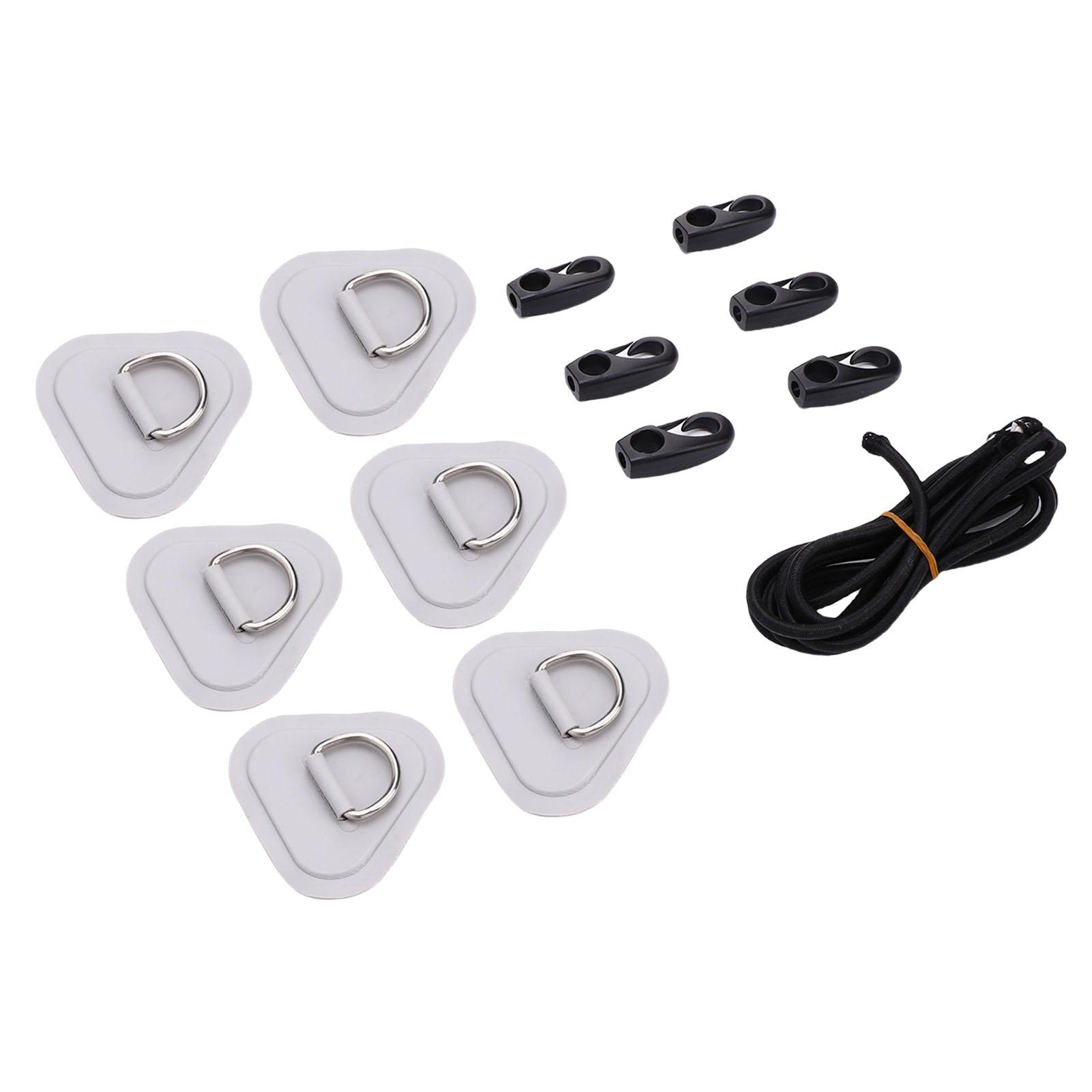 Kit de réparation Patch D en Acier Inoxydable Triangulaire avec Crochets à Cordon Élastique Patch D en PVC pour Bateau Gonflable Raft Annexe Kayak Canoë Planche de Surf
