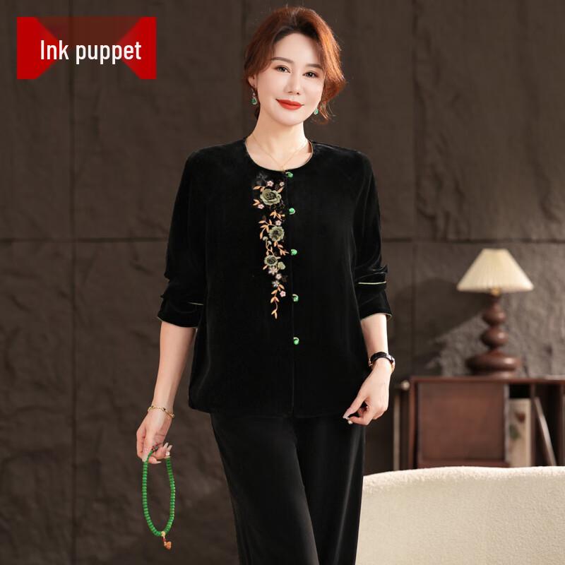 

Mo Ou 2025 Осень Новинка Вышитый Бархатный Комплект-двойка в Китайском Стиле для Матерей 5XL