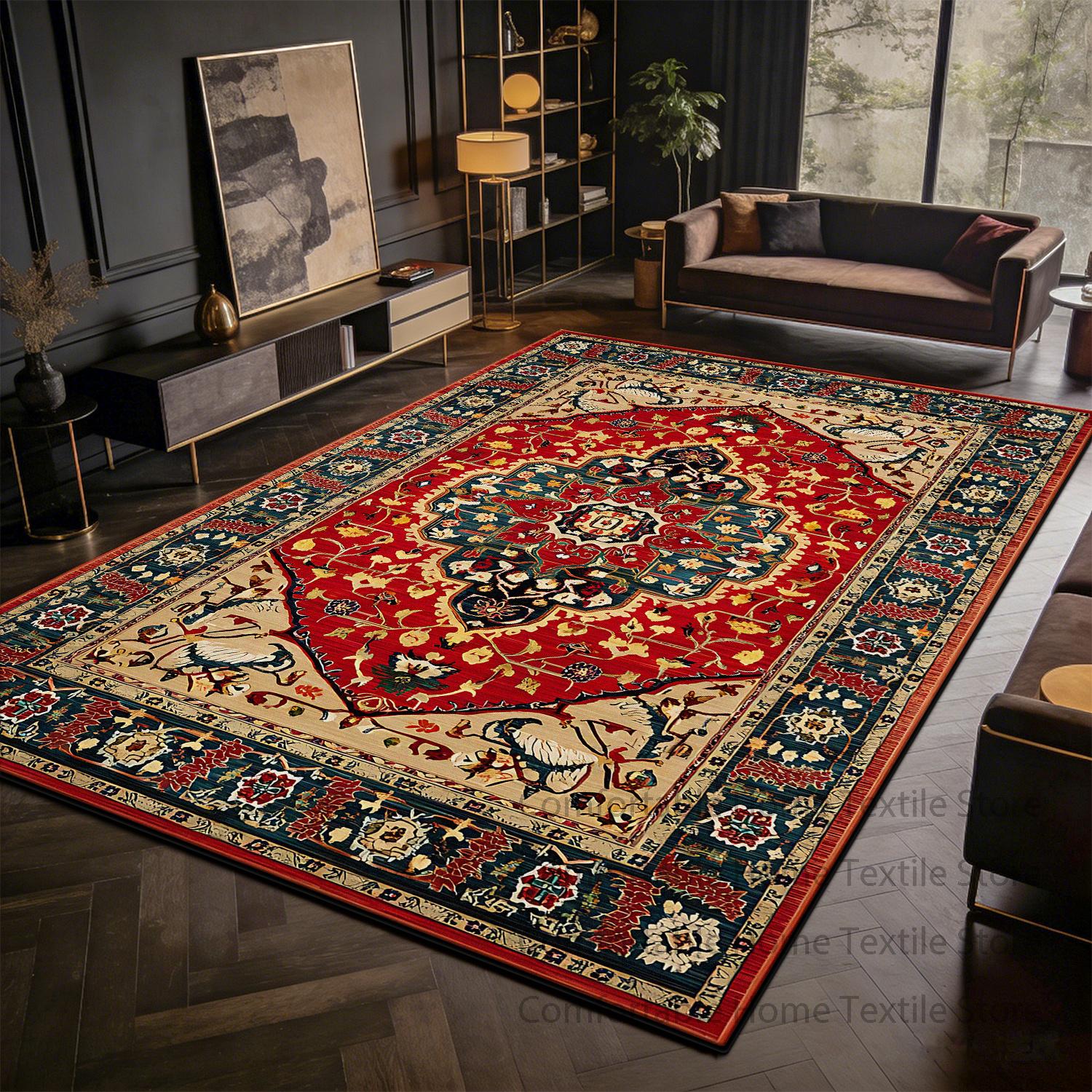 

Red Persian Retro Ethnic Carpets for Living Room Home Decoration Luxury Fluffy Antiskid Rug Large Area Easy Clean Soft Floor Mat 60x90cm