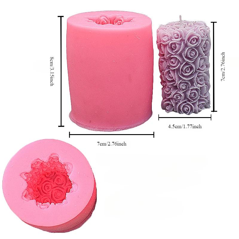 Rose Pillar Candle Mold Handmade Valentine's Day Wedding Home Decoration 3D Flower Love Candle DIY Aromatherapy Candle Soap Mold