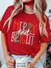 Merry And Bright Simple Text Printed Round Neck Tshirt Summer Womens Essential Casual Slimming Top Small Gift