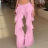 Damen Color Ruffle Splicing Strap Lockere Hose
